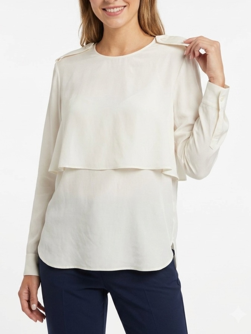 NWT Sportmax by MaxMara Lucas Silk Ruffle Cape Blouse Long Sleeve White US 10
